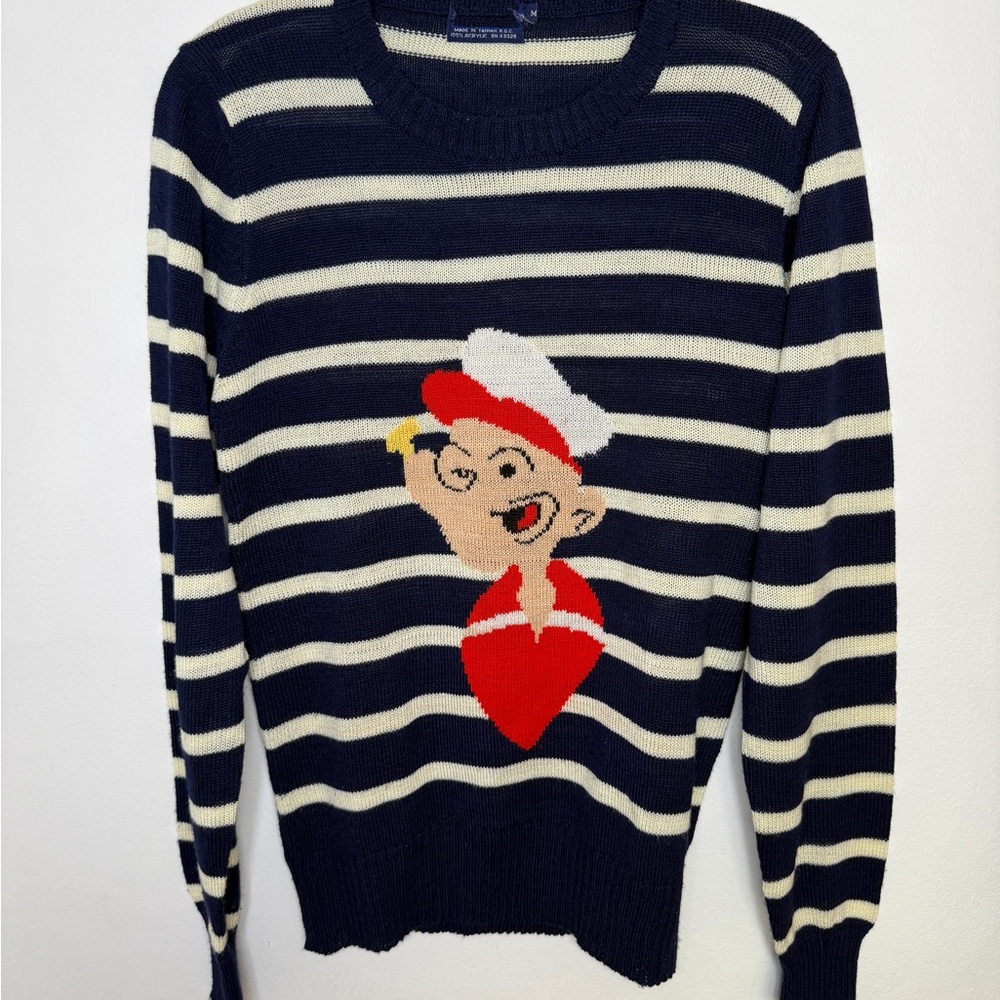 Rare Vintage 1970s Popeye Knit Acrylic Sweater Courage Eagle Shirtmakers